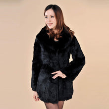 Load image into Gallery viewer, Winter Women&#39;s Rabbit Fur Coat with Fox Fur Collar Black Full Sleeve Natural Fur Coats Female