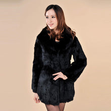 Load image into Gallery viewer, Winter Women&#39;s Rabbit Fur Coat with Fox Fur Collar Black Full Sleeve Natural Fur Coats Female