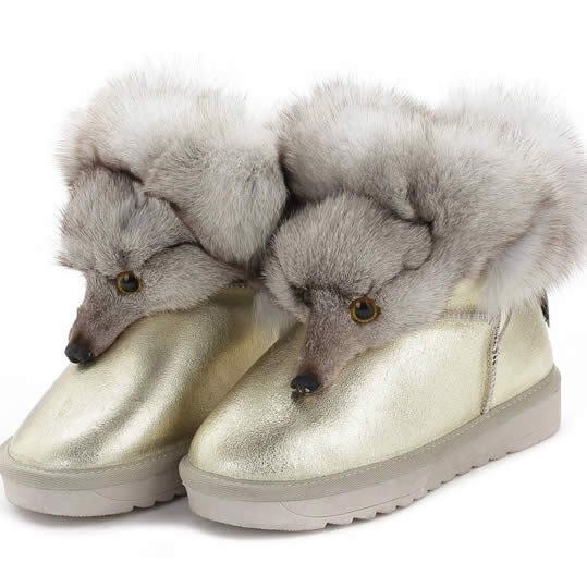 Winter Genuine Cow Leather Shoes Snow Boots Real Fox Fur  Warmer Increased Women Boots Shoes FS14901