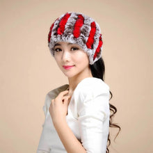 Load image into Gallery viewer, Real Rex rabbit fur hat scarf wool Beanie hat cap neck warmer double use FS13608