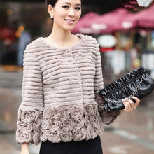 Load image into Gallery viewer, Women Genuine Rabbit Fur Coat Flower Decoration Overcoat Jacket 010131