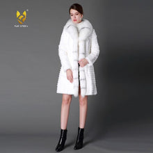 Load image into Gallery viewer, Women&#39;s Genuine Rabbit Fur Coat Genuine Fox Fur Collar Long Overcoat 15130