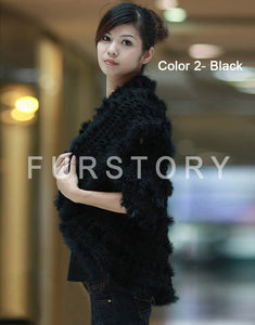 Knitted Natural Rabbit Fur Vest Jacket Stole Cape Coat Shawl Outwear