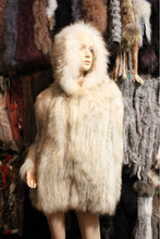 Load image into Gallery viewer, knitted Real Raccoon fur with big hood overcoat jacket long sleeve puff /Super warm/Natural style/Vintage FS13005