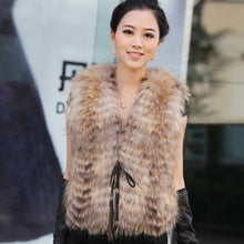 Load image into Gallery viewer, Women&#39;s Real Raccoon Fur Vest Luxury Furry Natural Waistcoat Fur Vests Female