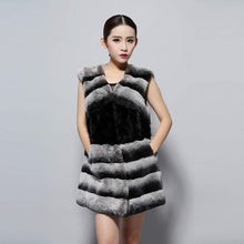 Load image into Gallery viewer, Natural Rex Rabbit Fur Vest Fashion Warmer Outerwear Sleeveless Women Long Coat