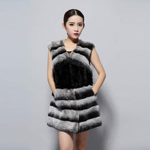 Load image into Gallery viewer, Natural Rex Rabbit Fur Vest Fashion Warmer Outerwear Sleeveless Women Long Coat