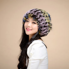 Load image into Gallery viewer, Real Rex Rabbit Fur Hat Double-use Scarf  Cap Fox Fur Decoration Pompom 14604