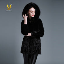 Load image into Gallery viewer, Women&#39;s Natural Rabbit Fur Coat Women Fox Fur Hood Real Mink Fur Jacket Women