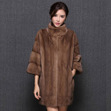 Load image into Gallery viewer, Women&#39;s Genuine Mink Fur Coat Women With Stand-up Collar Overcoat Female Fur Story FS16042