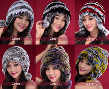 Load image into Gallery viewer, Knitted Real Rabbit Fur Hat Beanie Earmuff Bomber Hat  Women&#39;s Winter Hats 14606