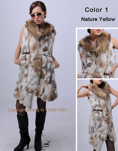 Real Rabbit Fur Vest Raccoon Fur Collar Waistcoat Coat Jacket