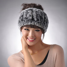 Load image into Gallery viewer, Real Rex rabbit fur hat scarf wool Beanie hat cap neck warmer double use FS13608