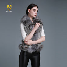 Load image into Gallery viewer, Natural Rabbit Fur Vest Big Fox Fur Collar Jacket Coat