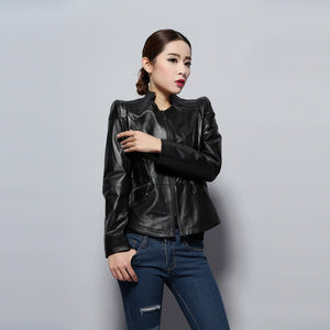 Genuine Sheep Leather Jacket Women's Leather Motorcycle Jacket
