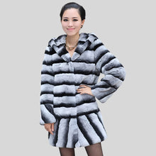Load image into Gallery viewer, Women&#39;s Genuine Rabbit Fur Coat Chinchilla Color Winter jacket 15192