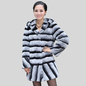 Women's Genuine Rabbit Fur Coat Chinchilla Color Winter jacket 15192