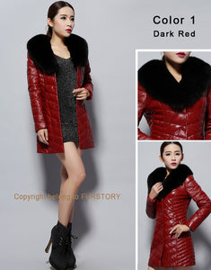 Genuine Leather Coat Female with Real Fox Fur Collar Outwear Winter Women's Down Coat