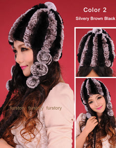 Women Beanies Real Rex Rabbit Fur Hat Ear Muffs Winter 13605