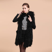Load image into Gallery viewer, Natural Knitted Rabbit Fur Vestmongolian Lamb Fur Collar Long Vest