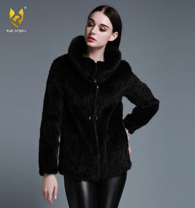 Women's Knitted Mink Fur Coat Women Big Collar Zipper Winter jacket 15199