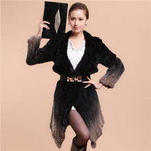 Load image into Gallery viewer, Real Knitted Rabbit Fur Long Coat Two-wear Trench Coat Gradient Color Pattern Overcoat Winter&#39; Dress Furstory FS13067