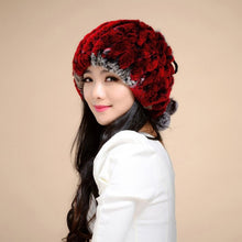 Load image into Gallery viewer, Real Rex Rabbit Fur Hat Double-use Scarf  Cap Fox Fur Decoration Pompom 14604