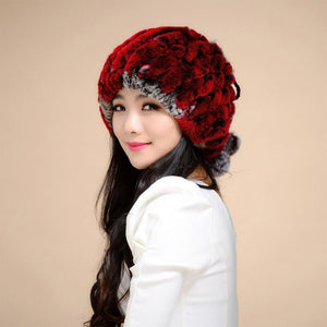 Real Rex Rabbit Fur Hat Double-use Scarf  Cap Fox Fur Decoration Pompom 14604