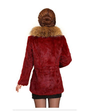 Load image into Gallery viewer, Natural Rabbit Fur Coat Supper Big Raccoon Fur Collar Women Overcoat