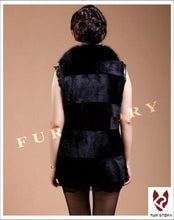 Load image into Gallery viewer, Natural Rabbit Fur Vest Fox Fur Collar Waistcoat Coat Jacket