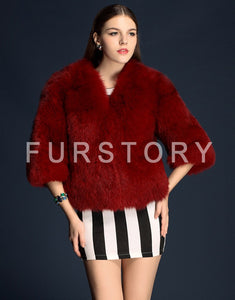 Winter Women's Real Fox Fur Coat Three Quarter Sleeve Furry Jackets