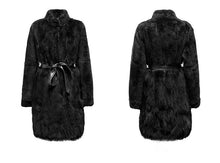 Load image into Gallery viewer, Natural Rabbit Fur Overcoats with Fox Fur Overcoat Belt Slim Winter Coat