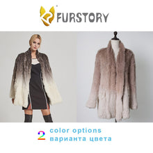 Load image into Gallery viewer, Women&#39;s Knit Real Rabbit Fur Coat Slit Jacket Winter Warm Coat Gradient 17140