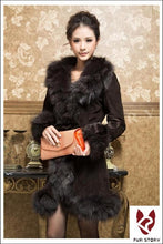 Load image into Gallery viewer, Genuine Leather Coat Pig Suede Leather Silver Fox Fur Collar  Jacket Outwear  010204