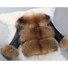 Load image into Gallery viewer, Women Short Real Raccoon Fur Coat with Genuine Sheep Leather Sleeve Jacket 16145