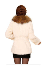 Load image into Gallery viewer, Natural Rabbit Fur Coat Supper Big Raccoon Fur Collar Women Overcoat