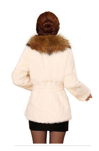Natural Rabbit Fur Coat Supper Big Raccoon Fur Collar Women Overcoat