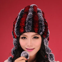 Load image into Gallery viewer, Women Beanies Real Rex Rabbit Fur Hat Ear Muffs Winter 13605