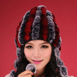 Women Beanies Real Rex Rabbit Fur Hat Ear Muffs Winter 13605