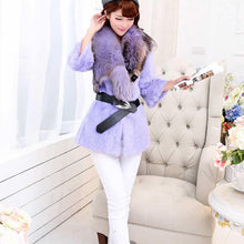 Load image into Gallery viewer, Natural Rabbit Fur Coat Jacket Real Raccoon Dog Fur Collar Trim Thick Jacket