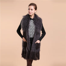 Load image into Gallery viewer, Natural Knitted Rabbit Fur Vestmongolian Lamb Fur Collar Long Vest