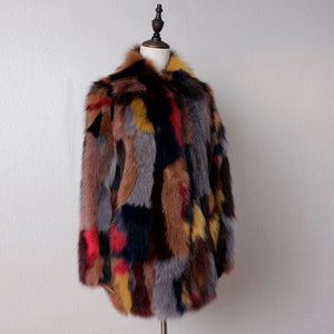 Women Long Real Fox Fur Coat Contrast Color Turn-down Collar Winter Warm Outwear Fur Story FS161214