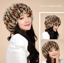 Load image into Gallery viewer, Real Rex Rabbit Fur Hat Double-use Scarf  Cap Fox Fur Decoration Pompom 14604