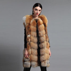 Women's Genuine Fox Fur Vest Women Wavy Furry Striped Vest Female 16277