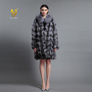 Women's Genuine Fox Fur Coat Women Patch Style Big Fox Collar Female  151106