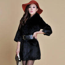 Load image into Gallery viewer, Women&#39;s  Real Rabbit Fur Coat Fox Fur Collar Jacket Overcoat winters Coat 13071