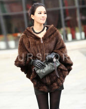 Load image into Gallery viewer, FUR STORY Women&#39;s Knitted Mink Fur Shawl Real Fur Scarf Natural Mink Poncho Coat 070304