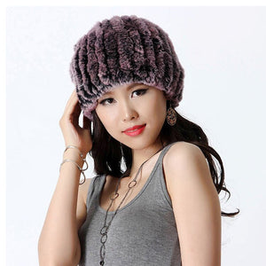 Women's Hats Knitted Real REX Rabbit Fur Beanie Hat 14603