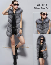 Load image into Gallery viewer, Natural Silver Fox Fur Hood Vest Fashion Design Genuine Sheep Leather