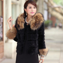 Load image into Gallery viewer, Women&#39;s Warm Winter Coat Real Rabbit Fur Coat Raccoondog Fur Collar &amp; Sleeve-cuff with Hood Overcoat Jacket Waistcoat 6colors Short Version FS010129S